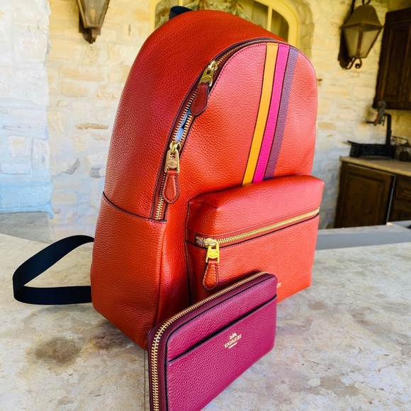 NWT Coach varsity stripe Charlie backpack&wallet - Picture 2 of 16